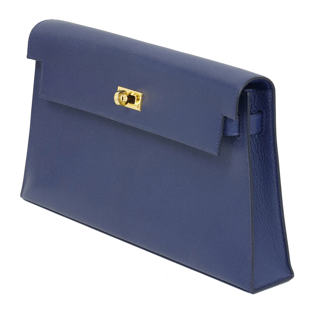 Hermès Kelly Cut Bleu Encre Chèvre Mysore Gold Hardware 2021