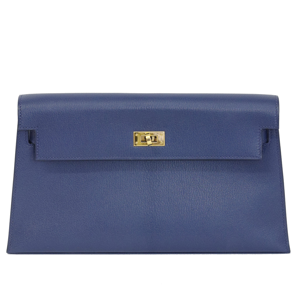Hermès Kelly Cut Bleu Encre Chèvre Mysore Gold Hardware 2021