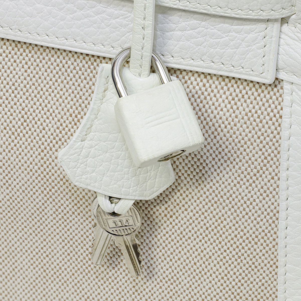 Hermès Kelly 32 Blanc Toile and Togo Palladium Hardware 2005