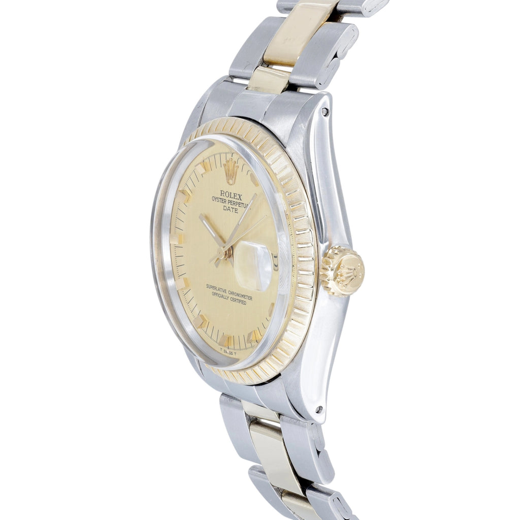 Rolex Date 34 1505 Champagne Stick Dial on Oyster 1973