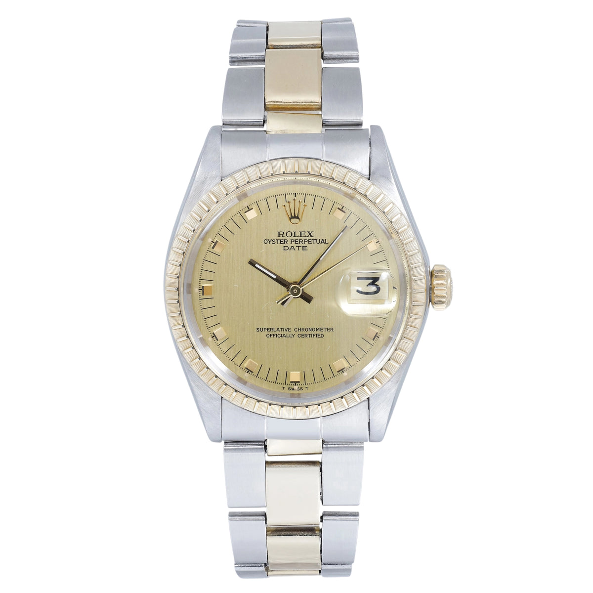 Rolex Date 34 1505 Champagne Stick Dial on Oyster 1973