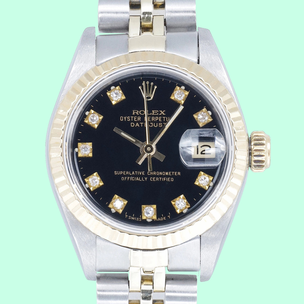 Rolex Datejust Lady 69173 Black Diamond Dial on Jubilee 1990