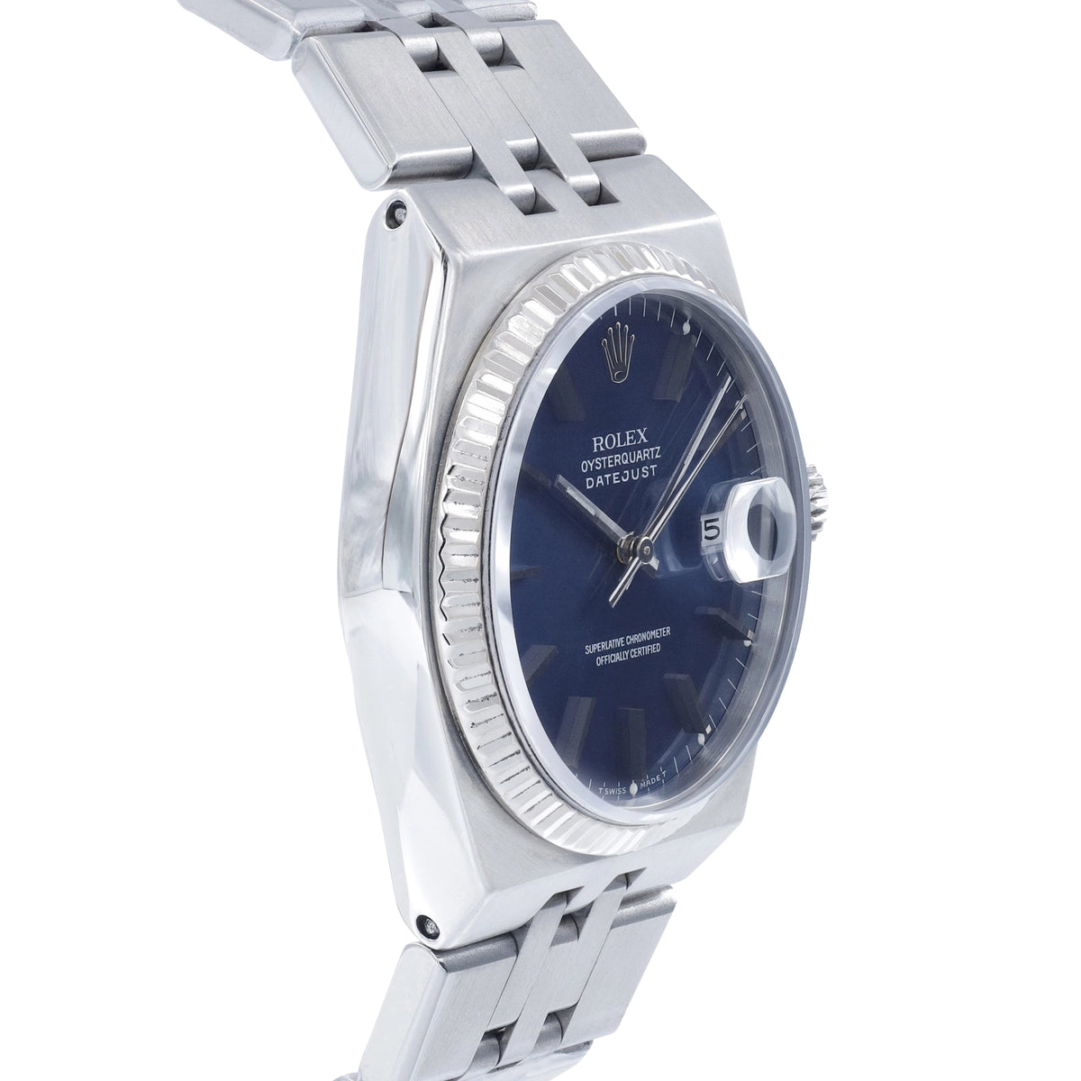 Rolex Datejust Oysterquartz 17014 Blue Dial on Stainless Steel Open Date