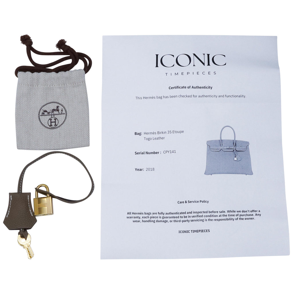 Hermès Birkin 35 Etoupe Togo Gold Hardware 2018
