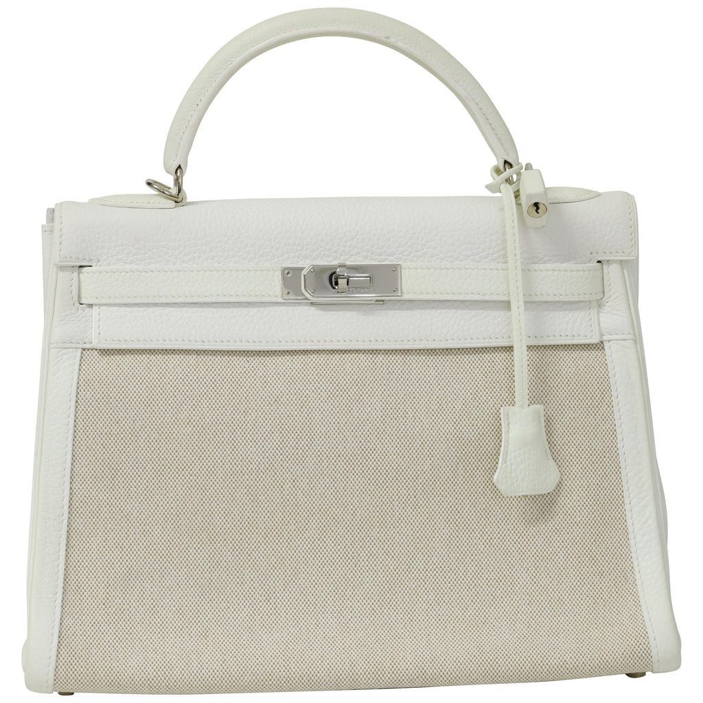 Hermès Kelly 32 Blanc Toile and Togo Palladium Hardware 2005