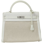 Hermès Kelly 32 Blanc Toile and Togo Palladium Hardware 2005