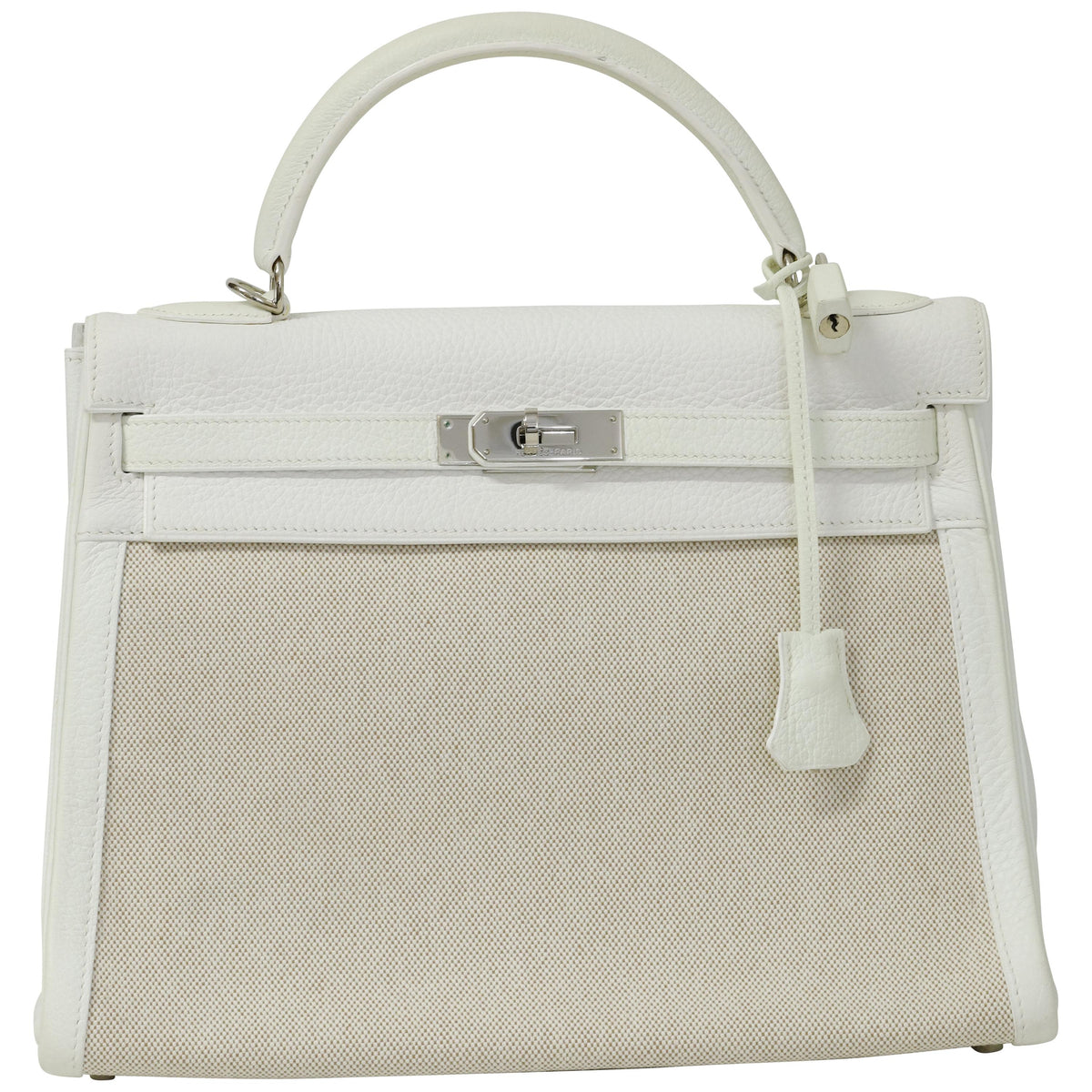 Hermès Kelly 32 Blanc Toile and Togo Palladium Hardware 2005