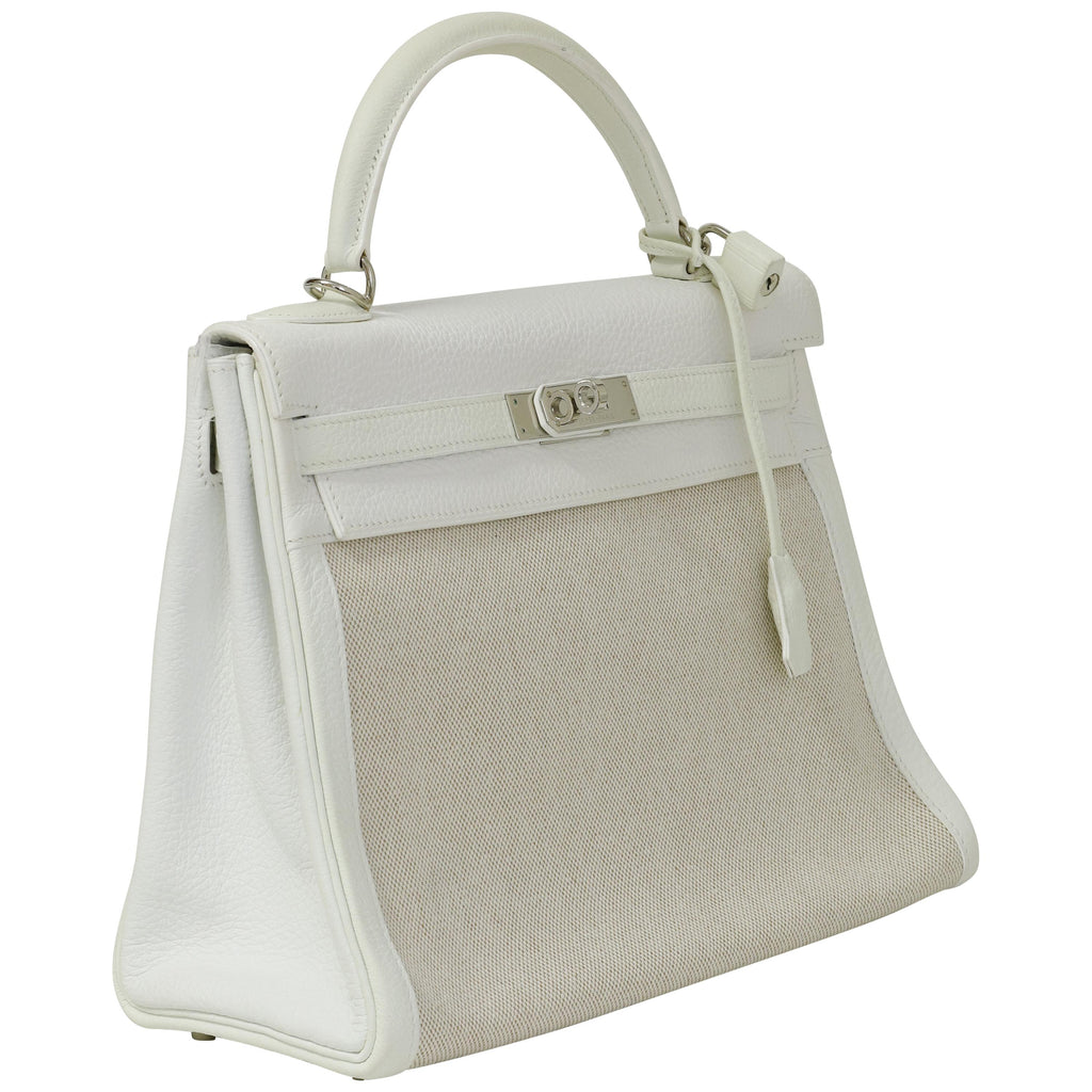 Hermès Kelly 32 Blanc Toile and Togo Palladium Hardware 2005