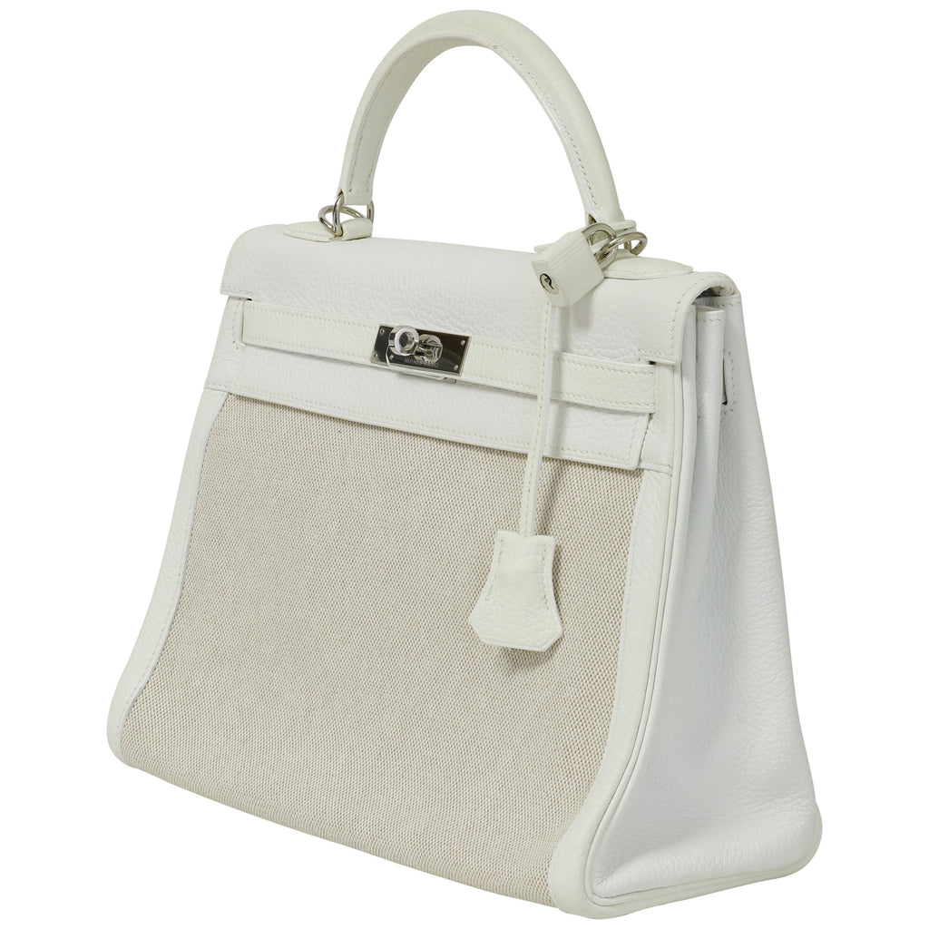 Hermès Kelly 32 Blanc Toile and Togo Palladium Hardware 2005