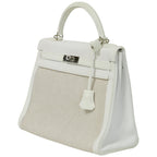 Hermès Kelly 32 Blanc Toile and Togo Palladium Hardware 2005