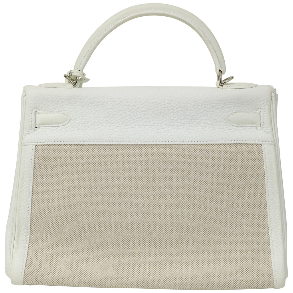 Hermès Kelly 32 Blanc Toile and Togo Palladium Hardware 2005