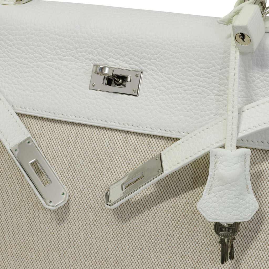 Hermès Kelly 32 Blanc Toile and Togo Palladium Hardware 2005