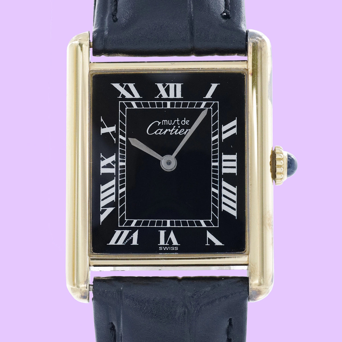 Cartier Tank Black Dial on Leather