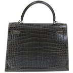 Hermès Kelly 28 Graphite Shiny Porosus Crocodile Palladium Hardware 2002