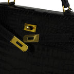 Hermès Kelly 32 Noir Shiny Porosus Crocodile Gold Hardware 2014