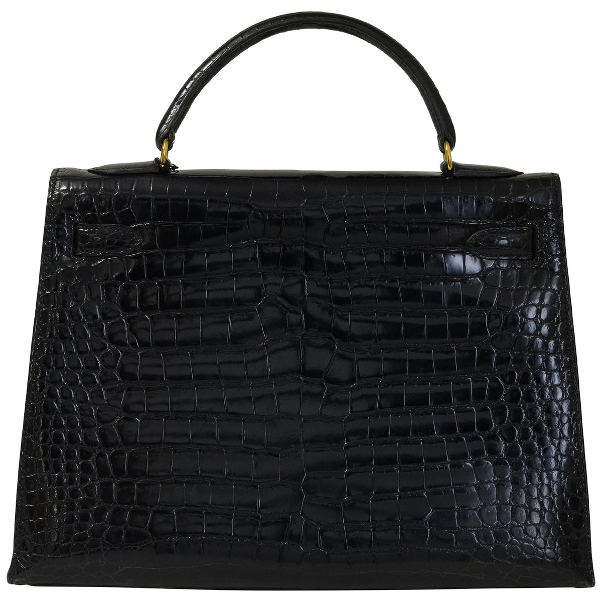 Hermès Kelly 32 Noir Shiny Porosus Crocodile Gold Hardware 2014
