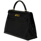 Hermès Kelly 32 Noir Shiny Porosus Crocodile Gold Hardware 2014
