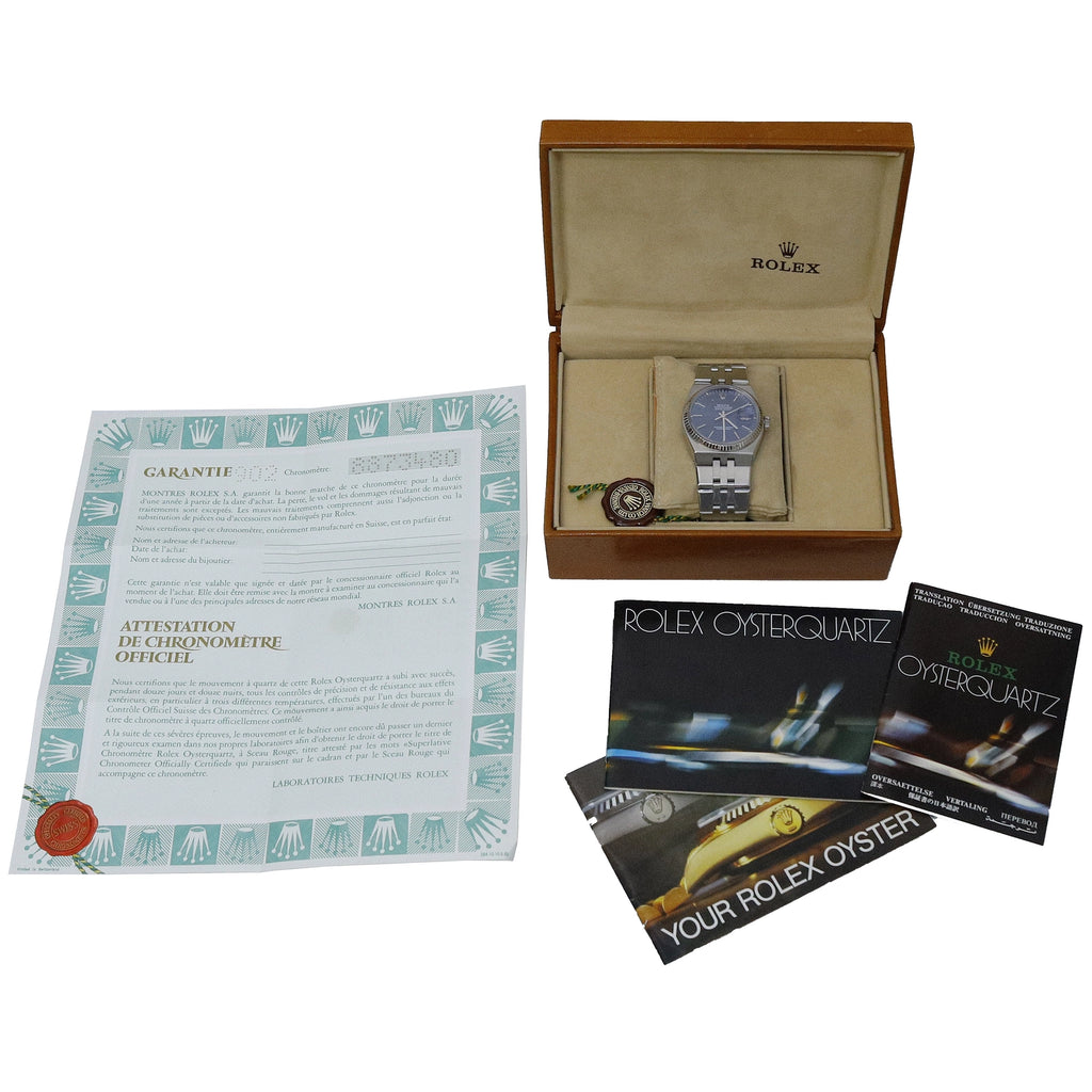 Rolex Datejust Oysterquartz 17014 Blue Dial on Stainless Steel Open Date