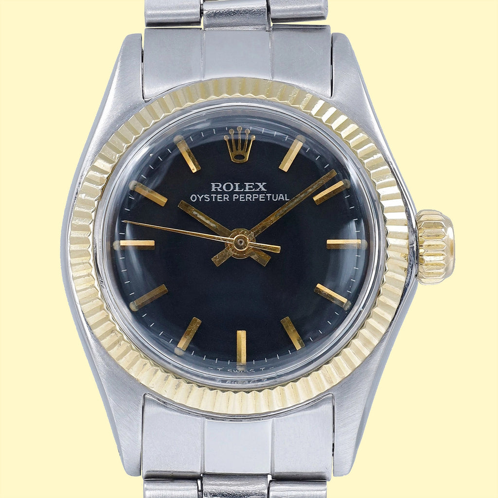 Rolex Oyster Perpetual 6618 Black Dial on Gold/Steel 1970
