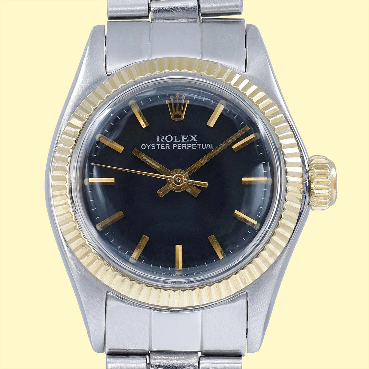 Rolex Oyster Perpetual 6618 Black Dial on Gold/Steel 1970