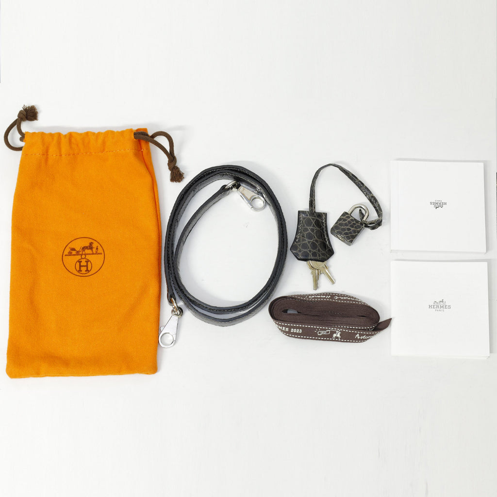 Hermès Kelly 28 Graphite Shiny Porosus Crocodile Palladium Hardware 2002