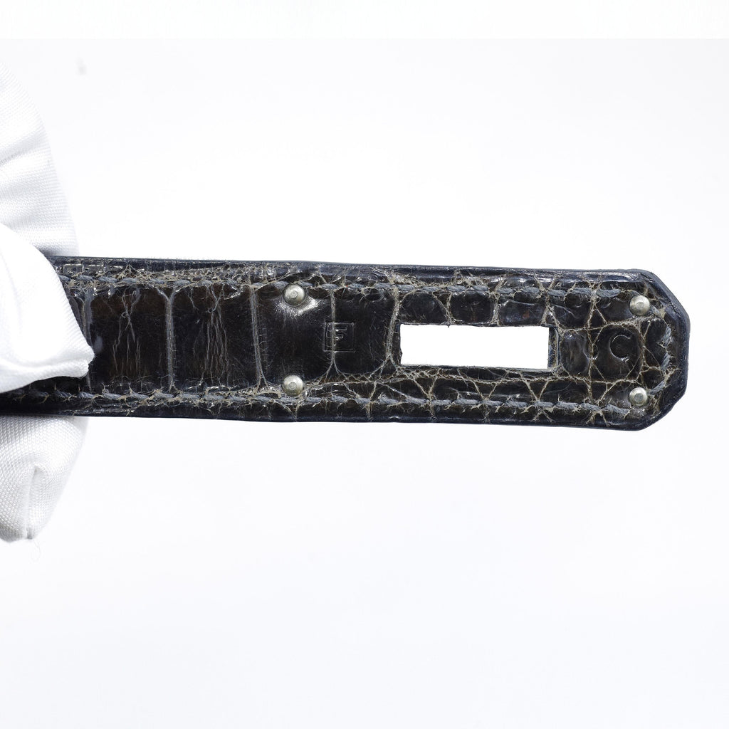 Hermès Kelly 28 Graphite Shiny Porosus Crocodile Palladium Hardware 2002