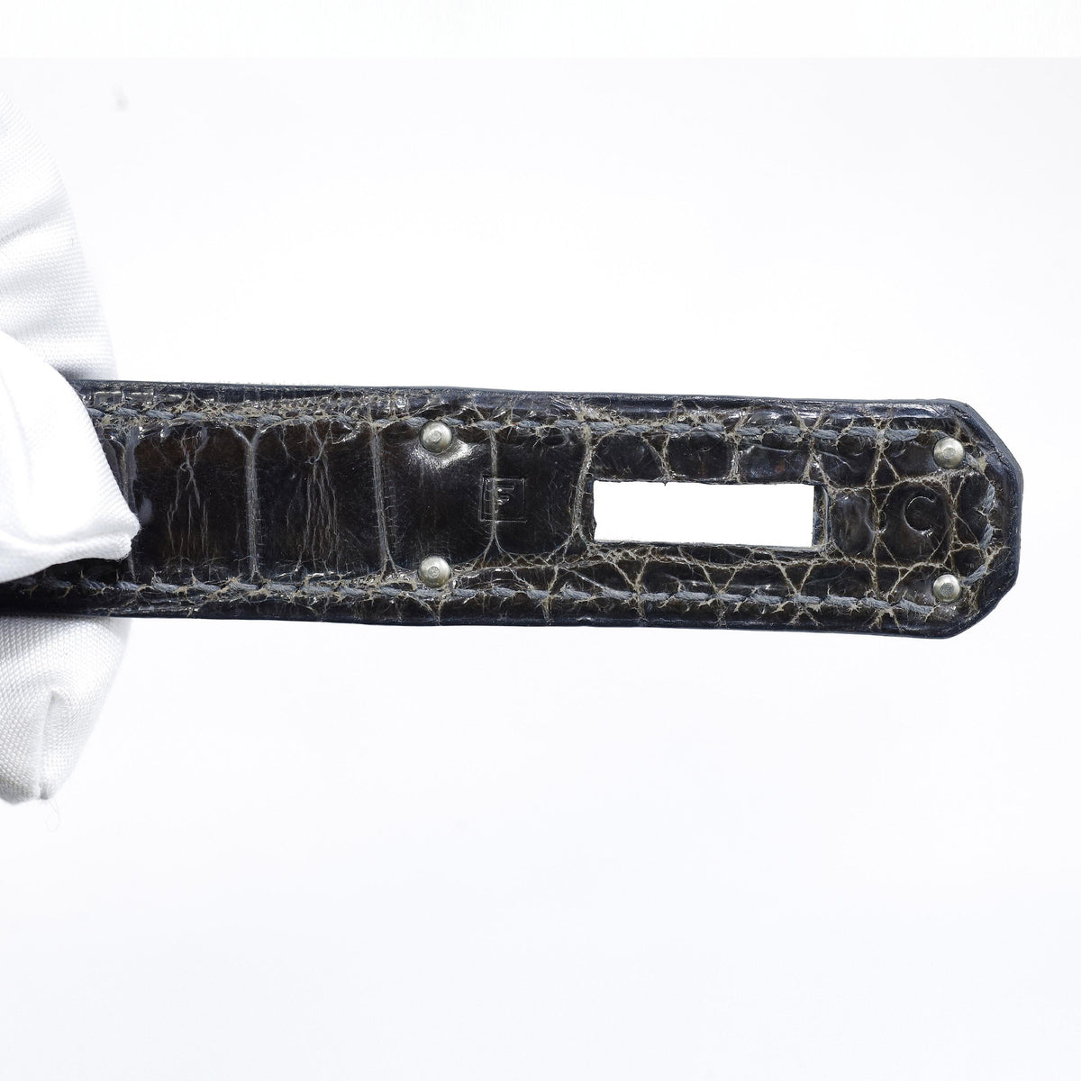 Hermès Kelly 28 Graphite Shiny Porosus Crocodile Palladium Hardware 2002