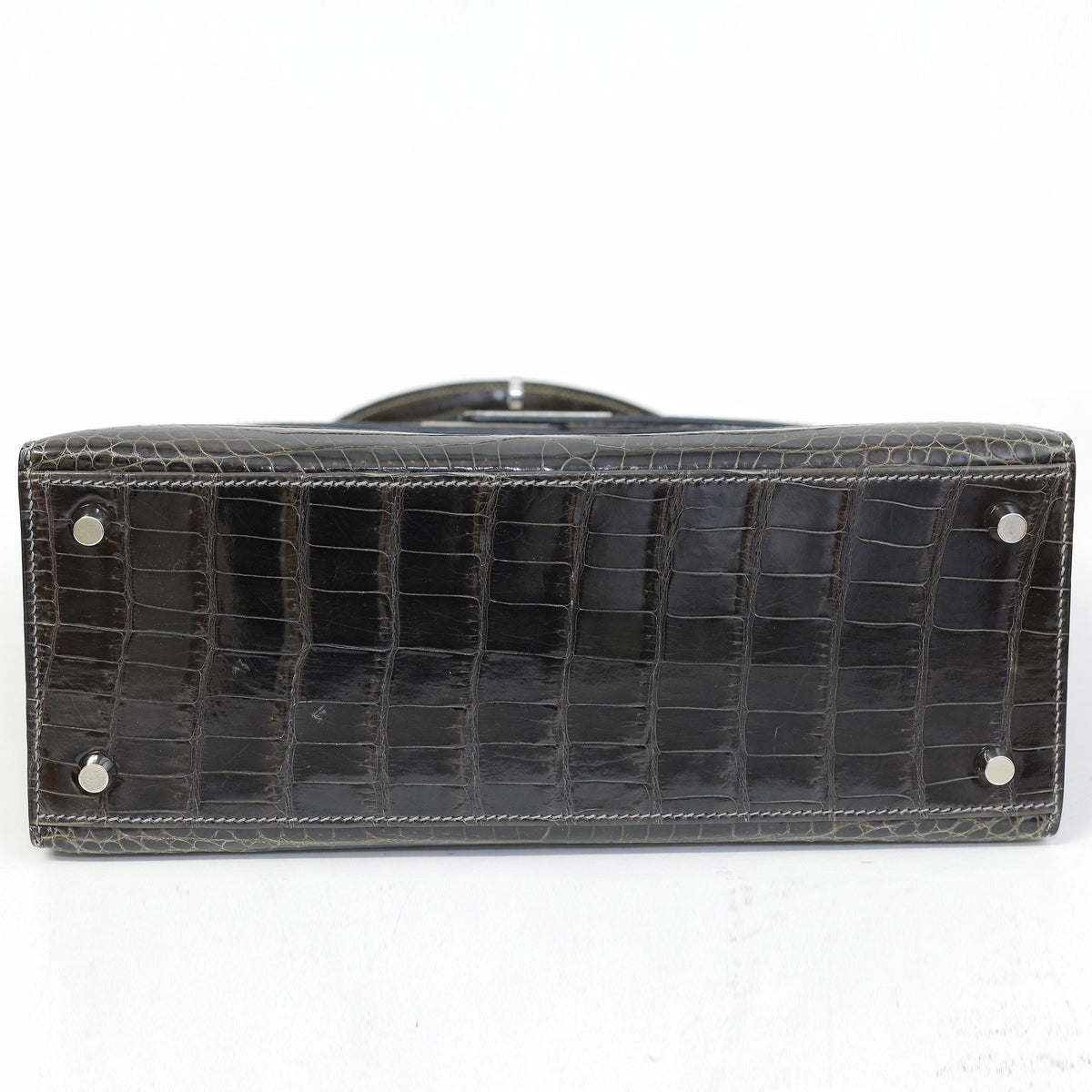 Hermès Kelly 28 Graphite Shiny Porosus Crocodile Palladium Hardware 2002
